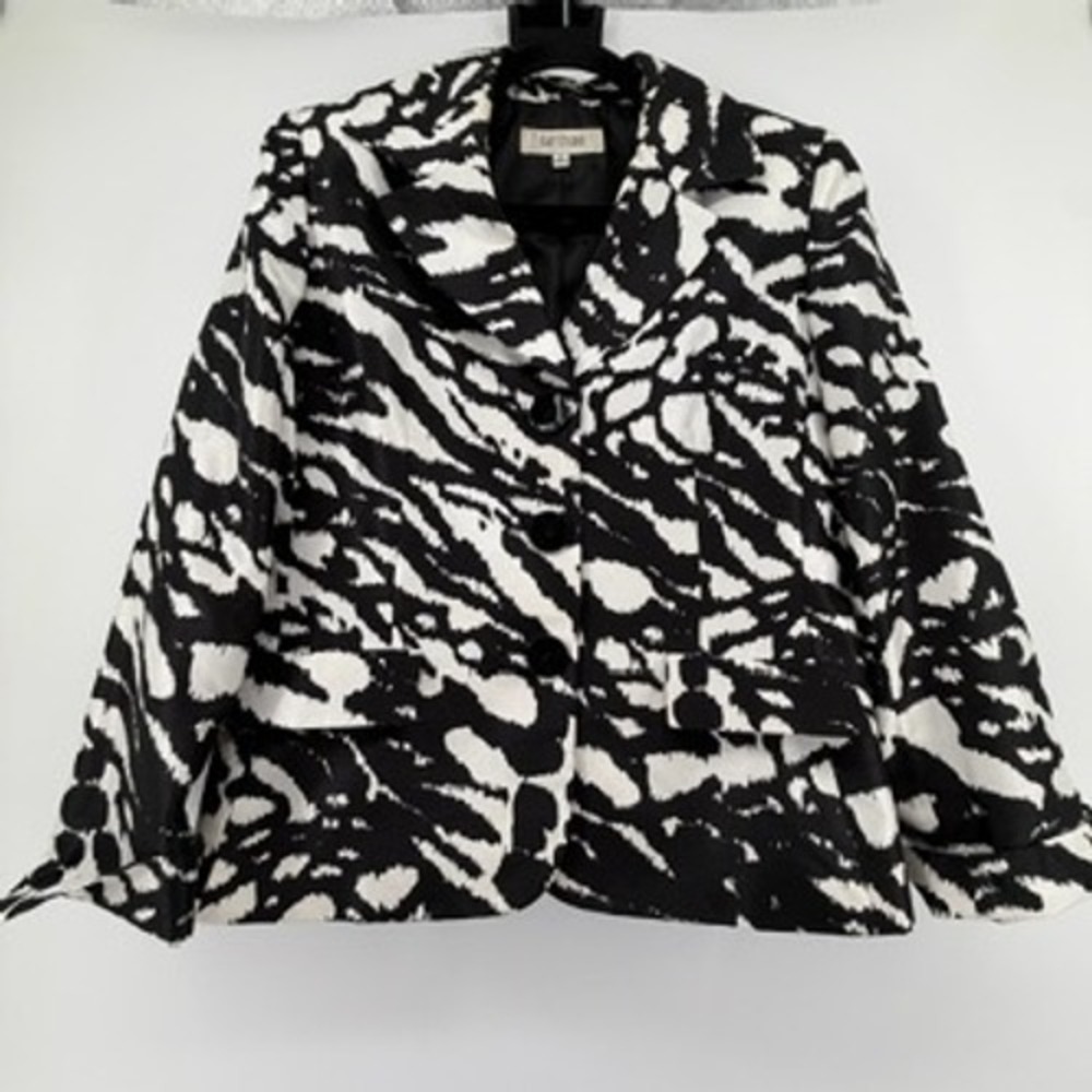 Suit Studio Kasper Blazer Womens 10 Black White Abstract Animal Print Jacket